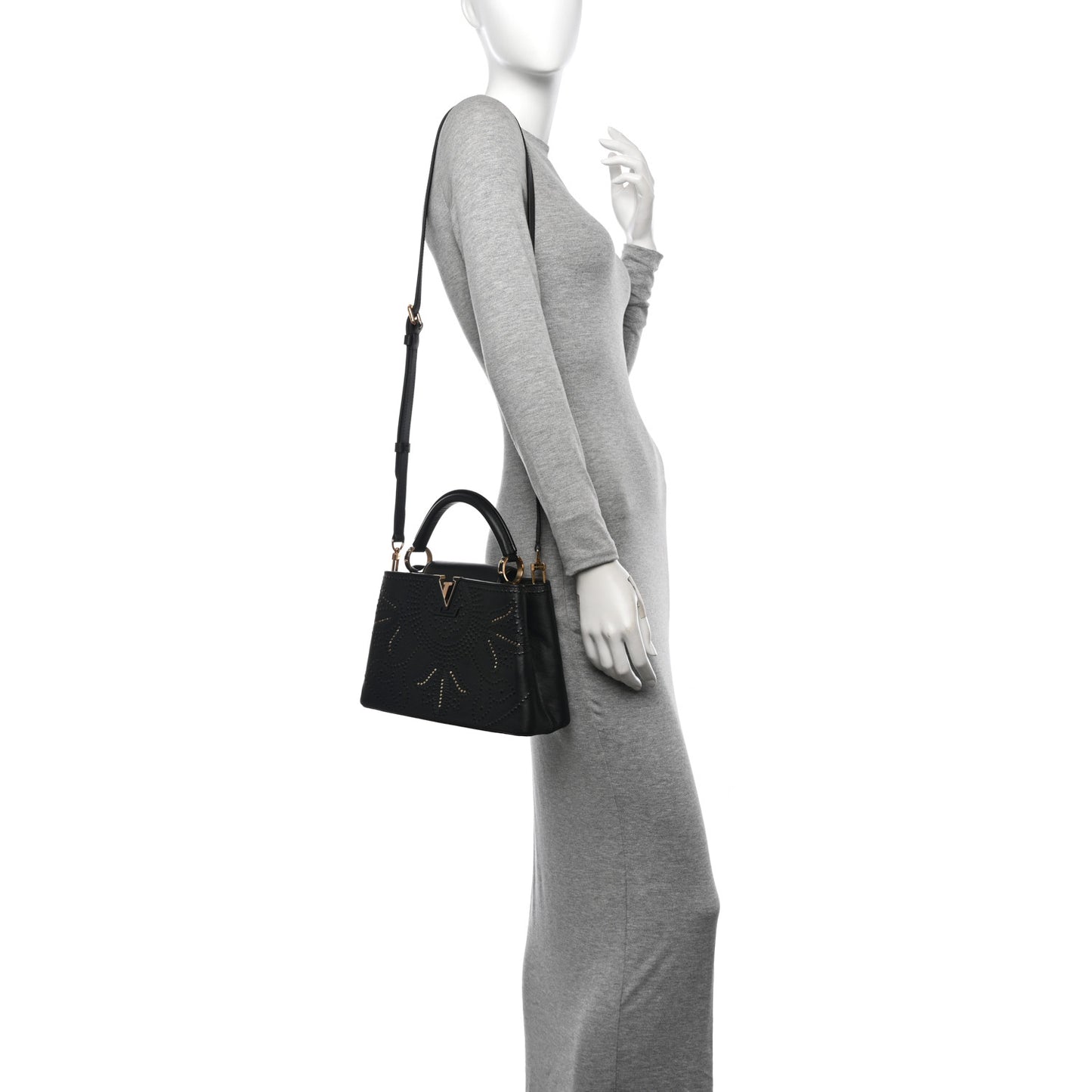 Calfskin Studded Flower Capucines BB  Black