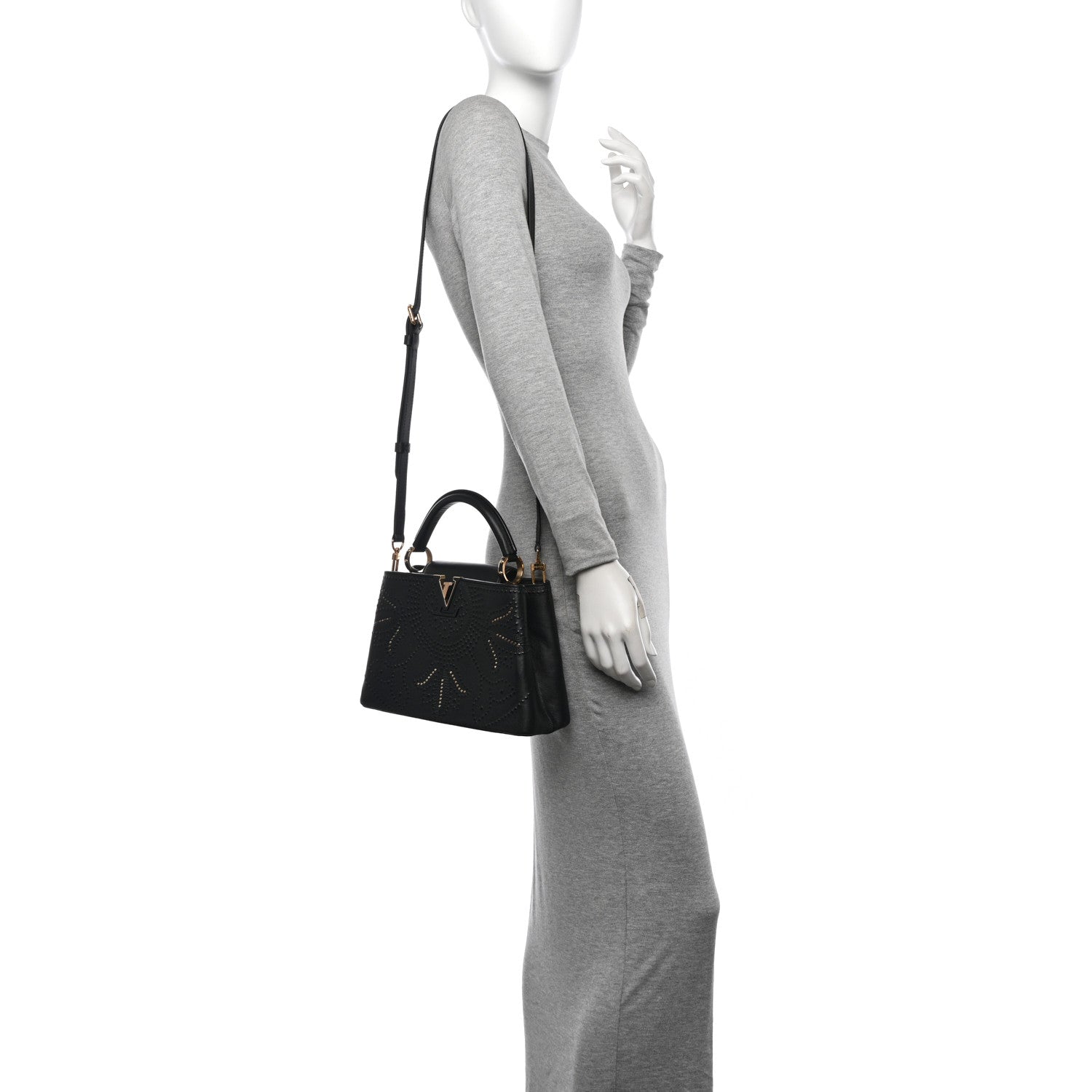 Louis Vuitton Calfskin Studded Flower Capucines BB  Black 2 of 10