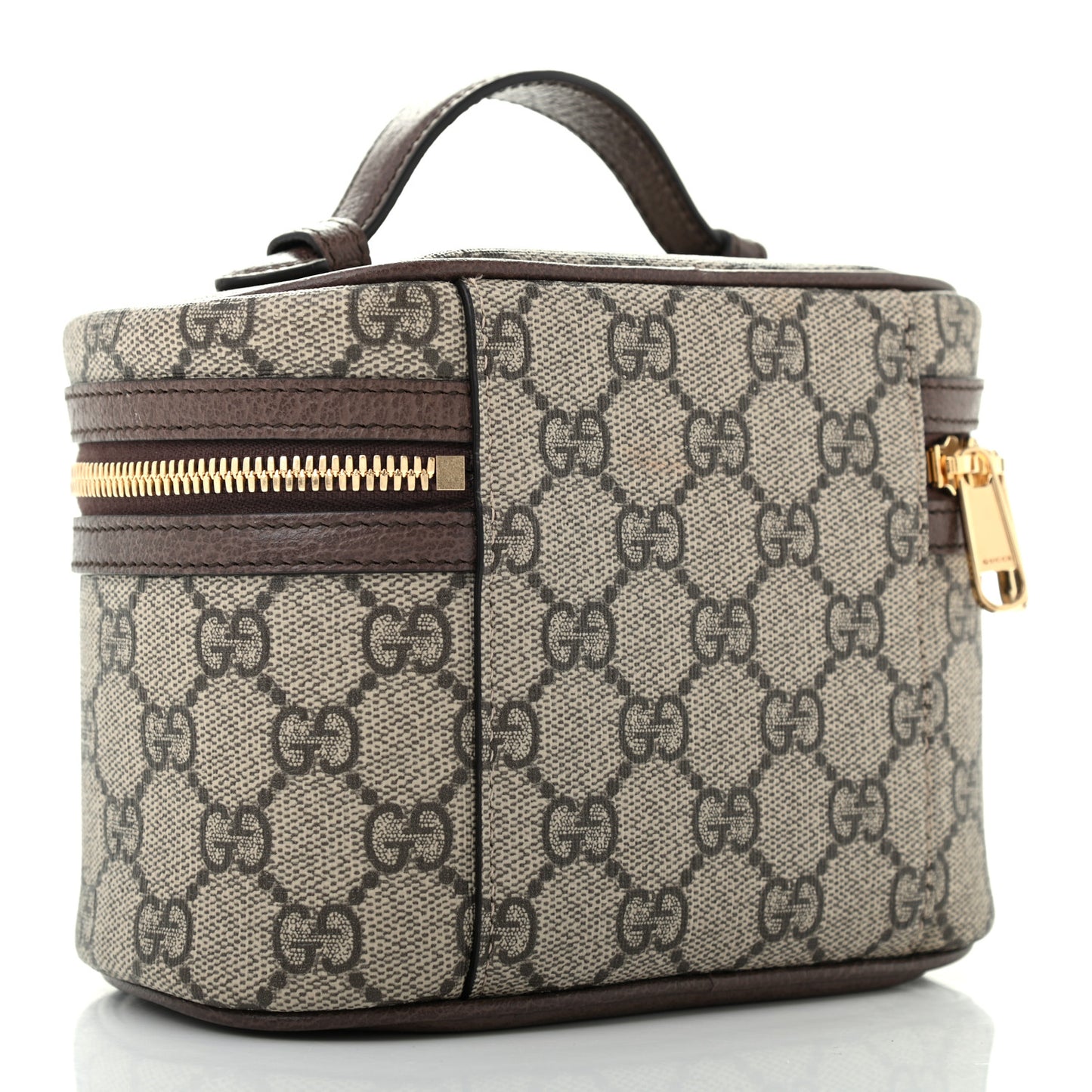 GG Supreme Monogram Textured Calfskin Web Ophidia Vanity Cosmetic Case Beige Ebony New Acero