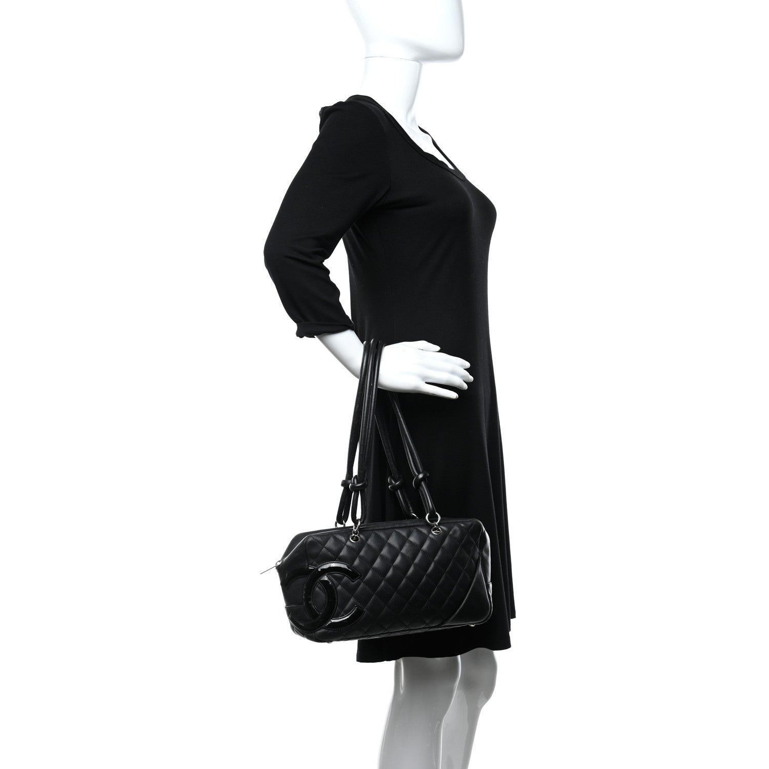 Chanel Calfskin Quilted Large Cambon Bowler Black 2 of 14
