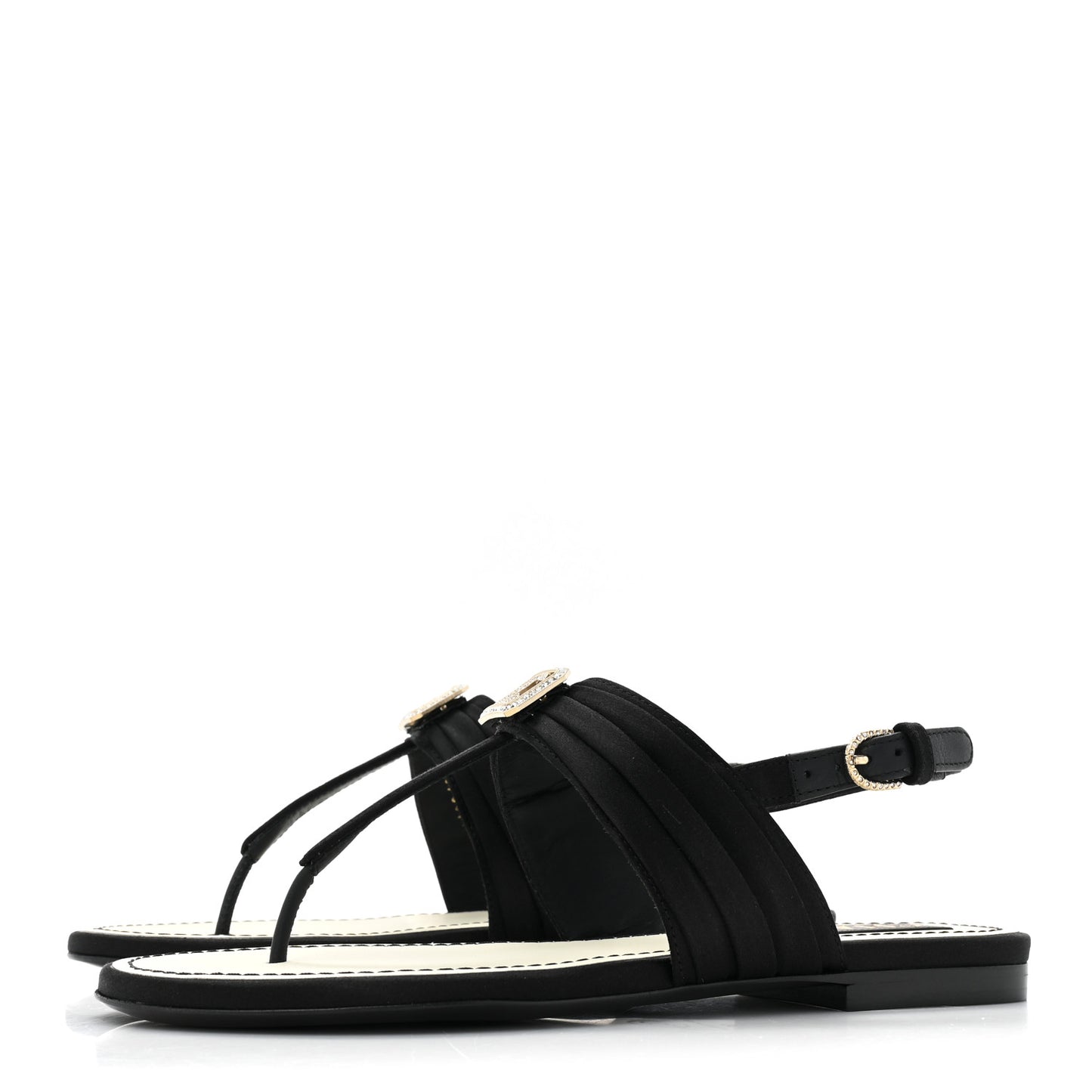 Satin Crystal CC Thong Sandals 35 Black