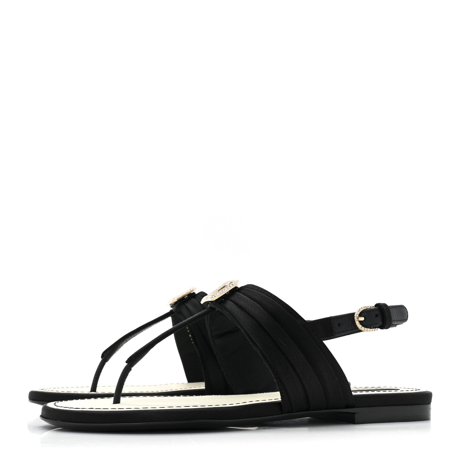 Chanel Satin Crystal CC Thong Sandals 35 Black 3 of 9