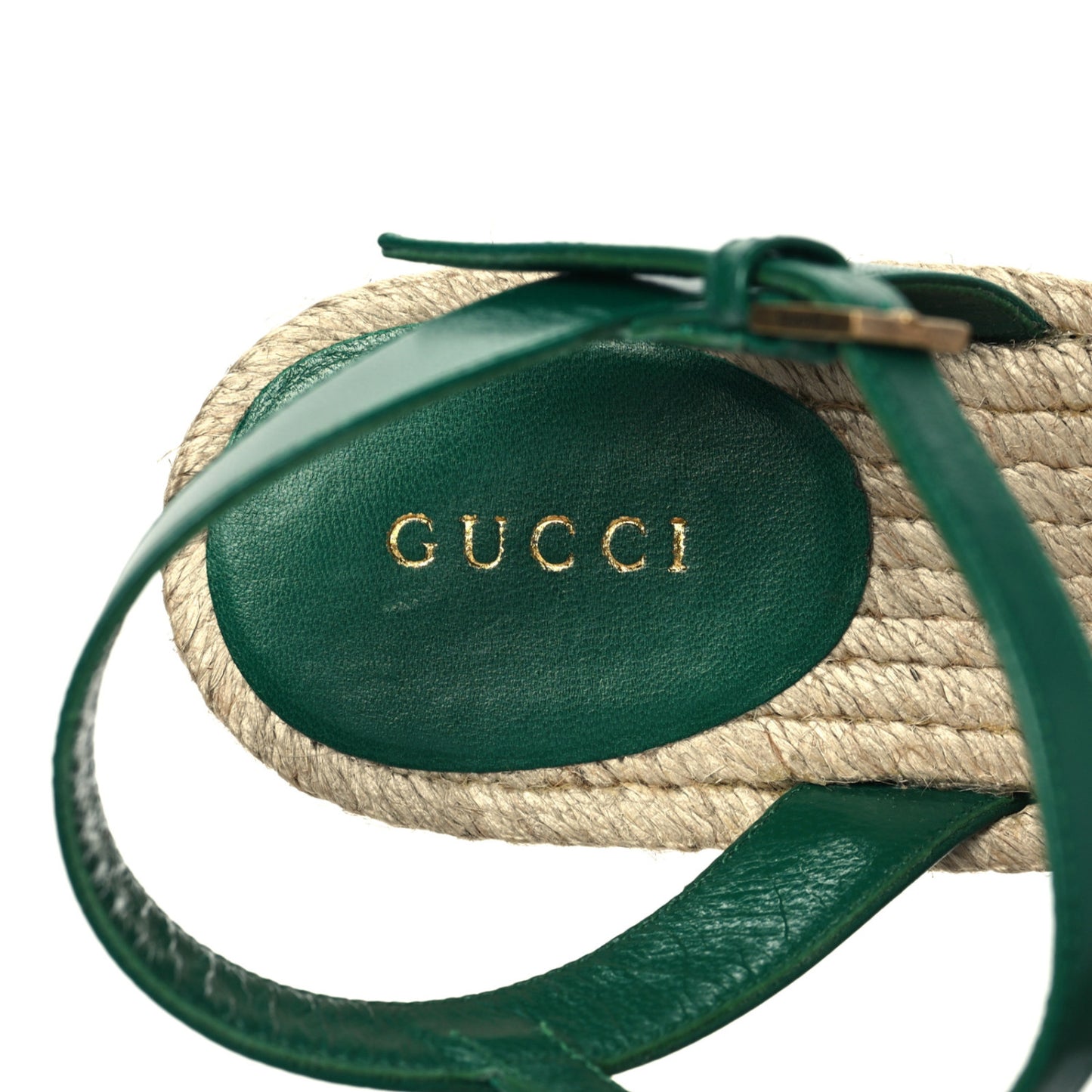 Cotton Malaga Kid Crochet Pearly GG Lilibeth Espadrille Platform Sandals 39.5 Emerald