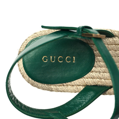 Gucci Cotton Malaga Kid Crochet Pearly GG Lilibeth Espadrille Platform Sandals 39.5 Emerald 7 of 9