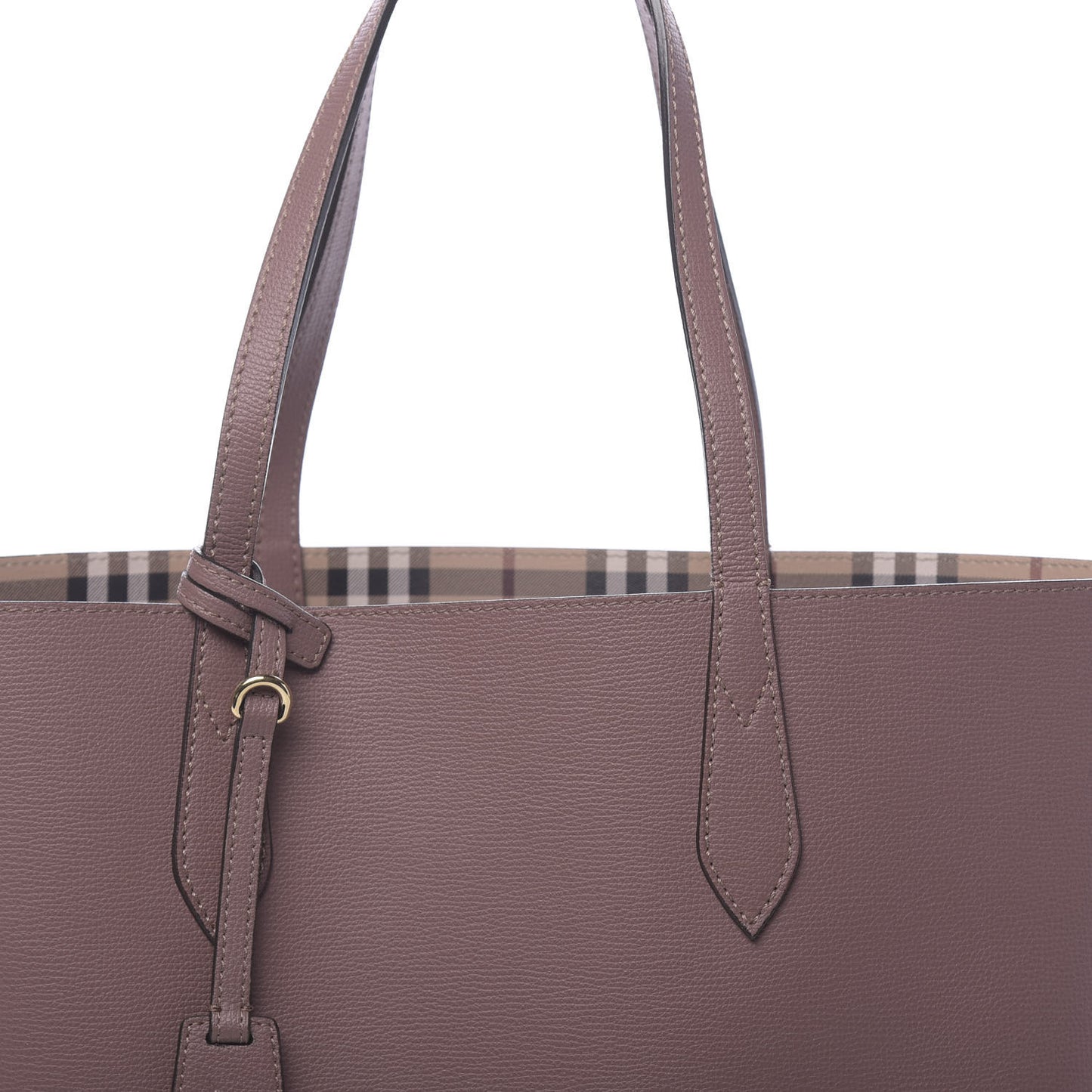 Grainy Calfskin Haymarket Check Medium Reversible Tote Dusty Pink