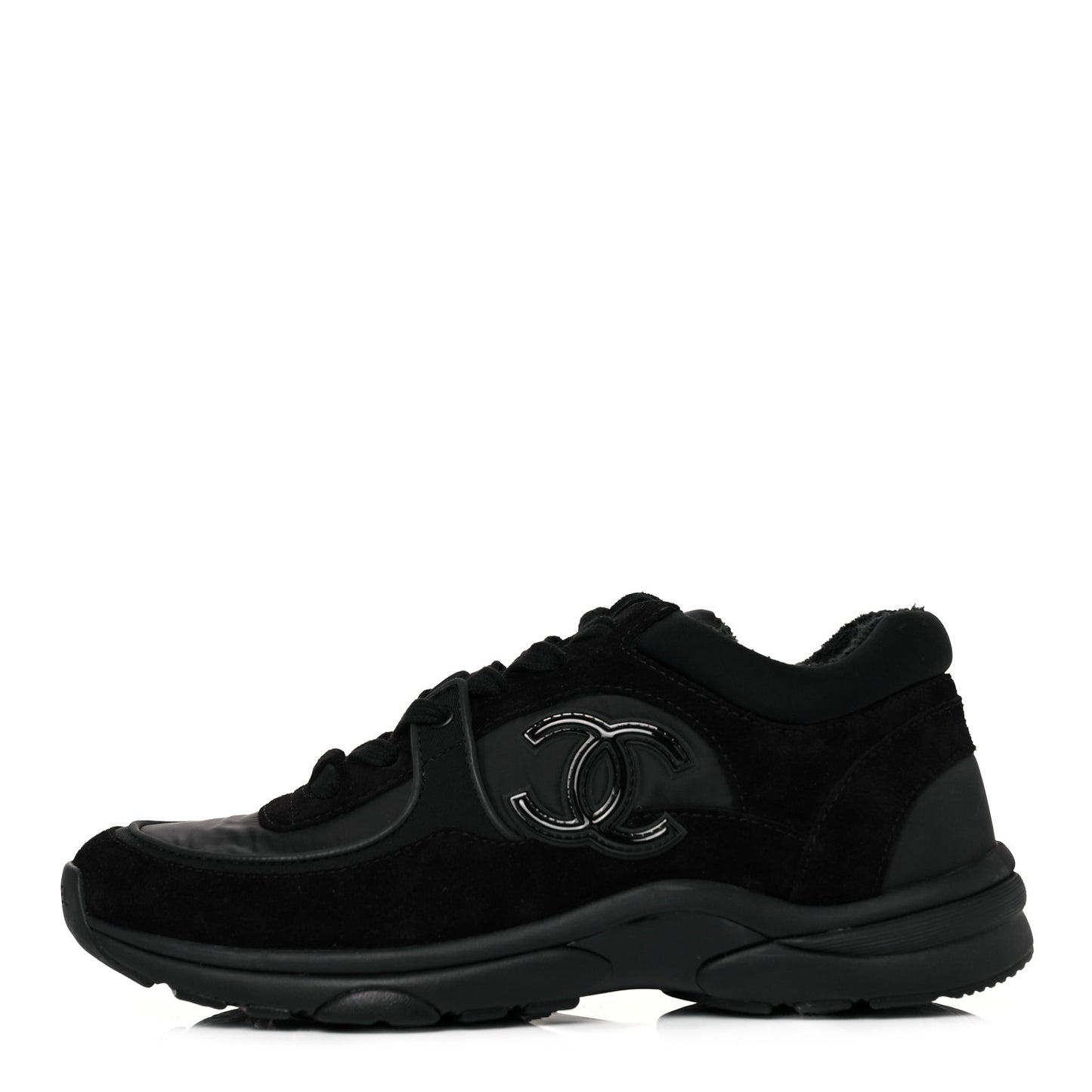 Nylon Calfskin Suede CC Sneakers 38 Black