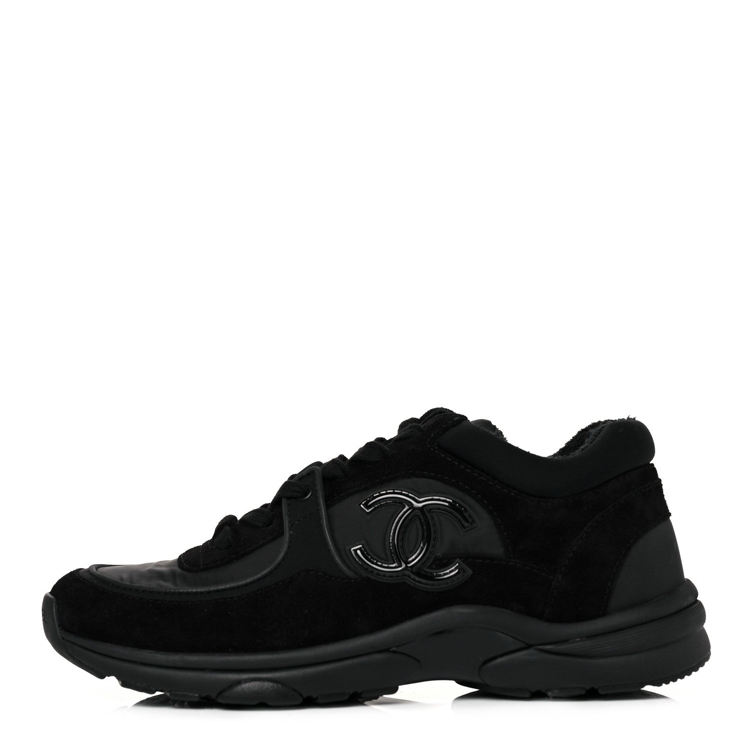 Chanel Nylon Calfskin Suede CC Sneakers 38 Black 1 of 9