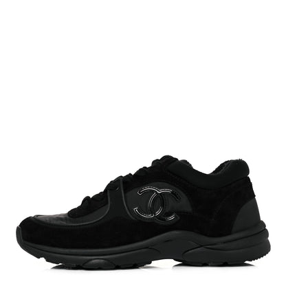 Chanel Nylon Calfskin Suede CC Sneakers 38 Black 1 of 9