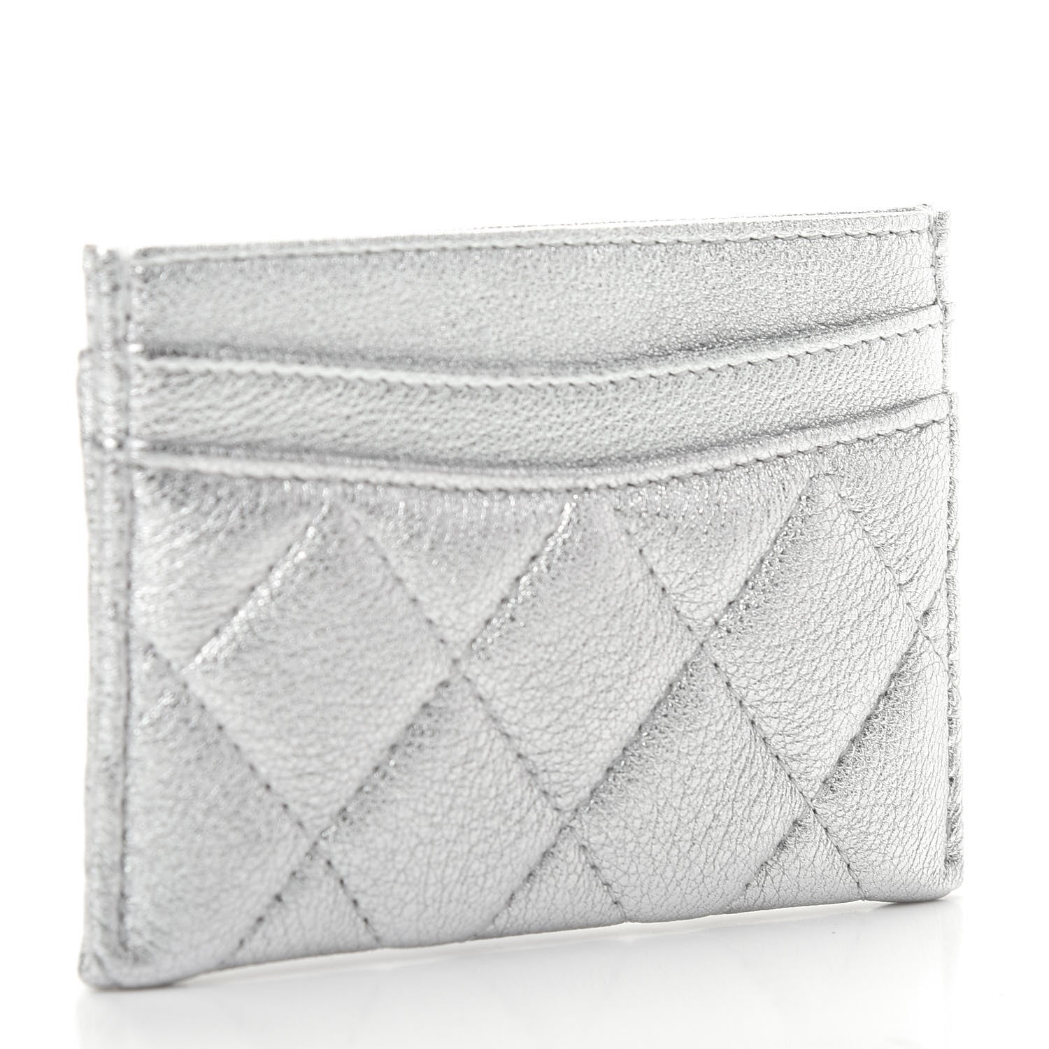 Chanel Metallic Lambskin Quilted Card Holder Silver 3 of 8