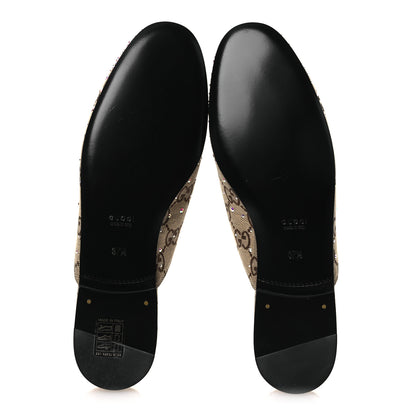 Gucci Crystal Canvas GG Monogram Nappa Womens Princetown Slippers 37.5 Beige Ebony New Acero 7 of 11