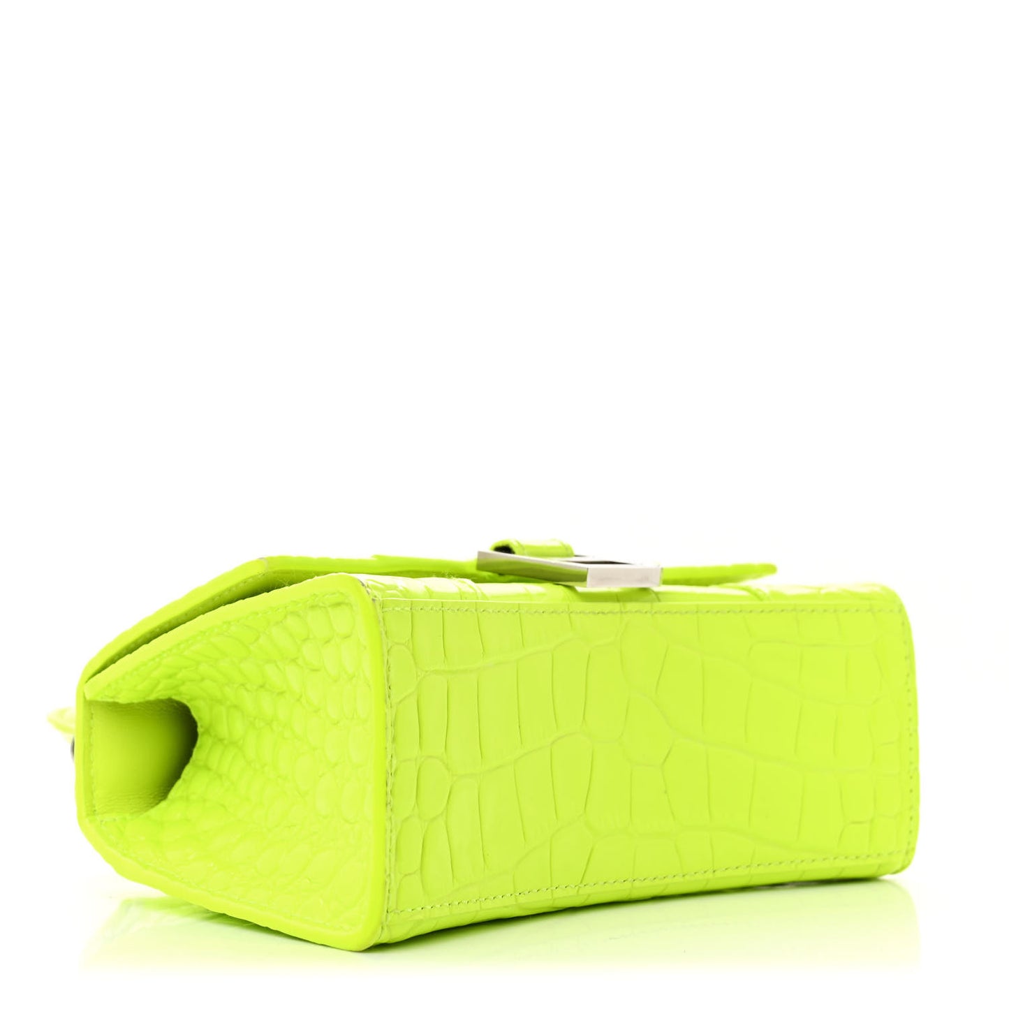 Shiny Calfskin Crocodile Embossed Hourglass Top Handle Bag XS Fluo Yellow