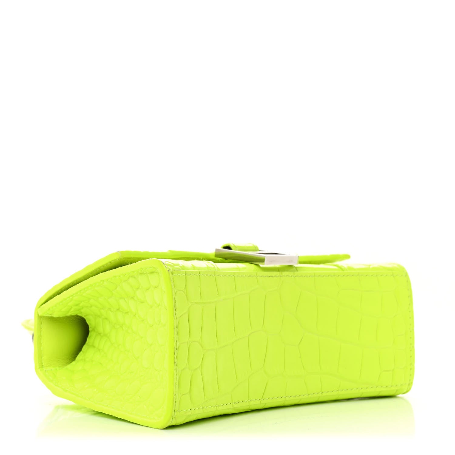 Balenciaga Shiny Calfskin Crocodile Embossed Hourglass Top Handle Bag XS Fluo Yellow 4 of 12