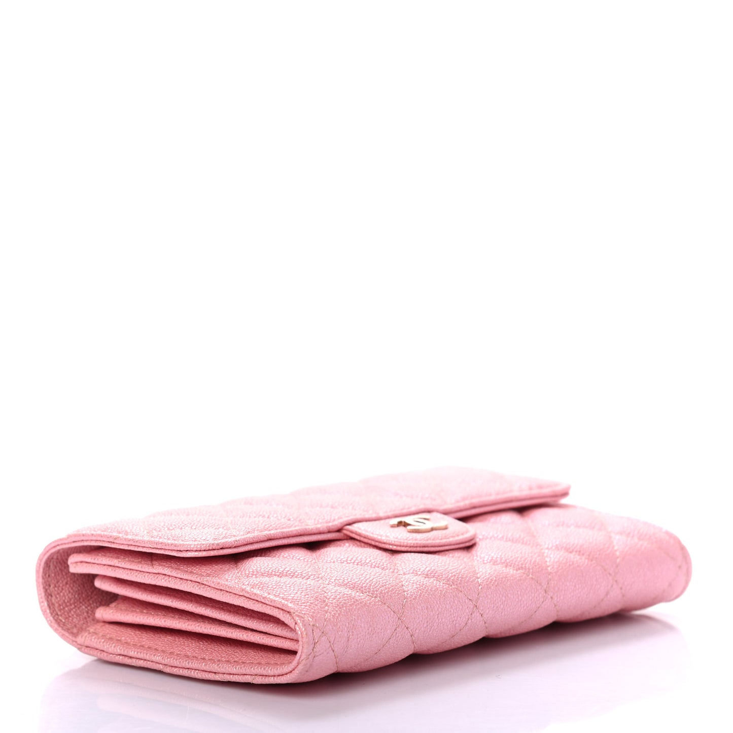 Iridescent Caviar Quilted Medium Flap Wallet Rose Pink