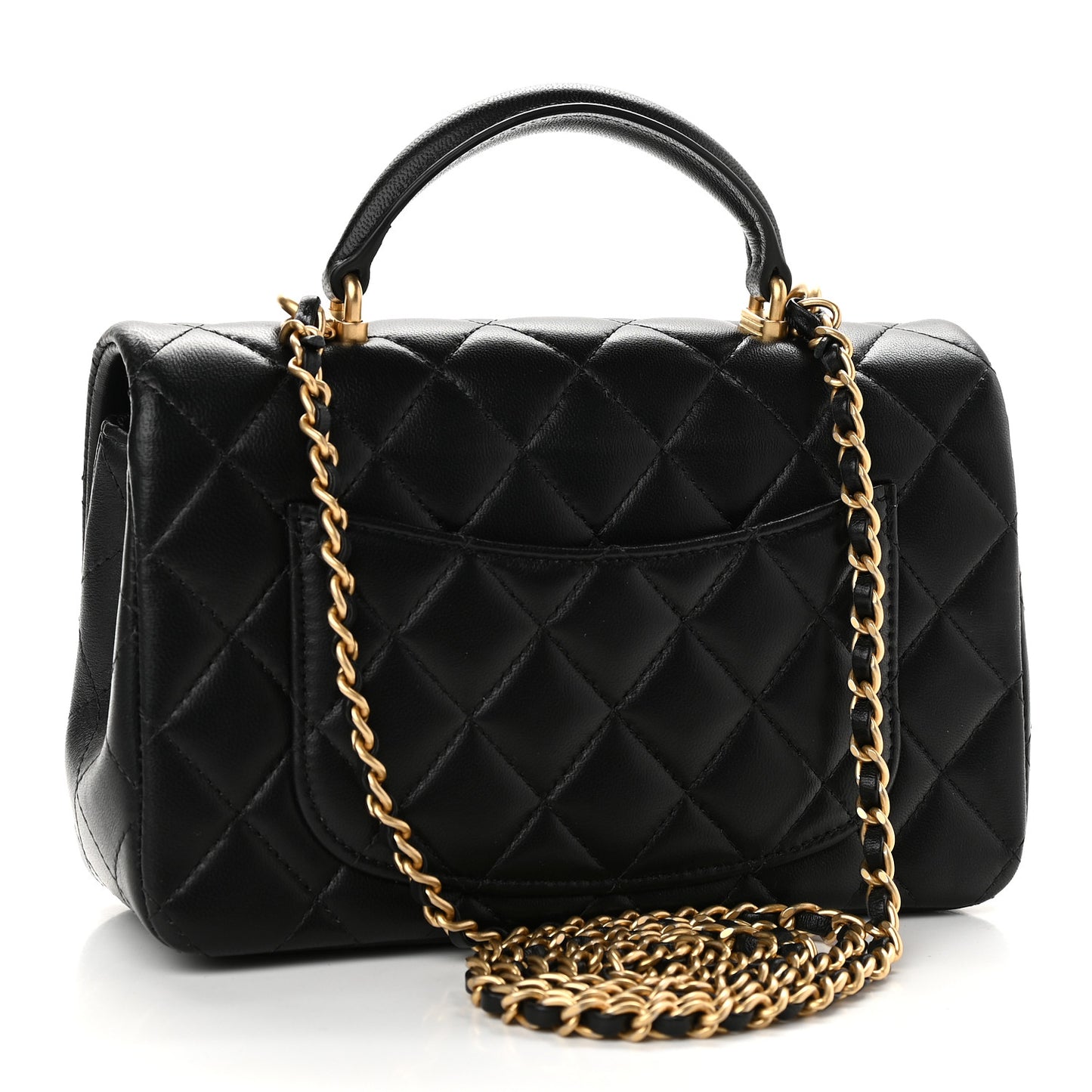 Lambskin Quilted Mini Top Handle Rectangular Flap Black