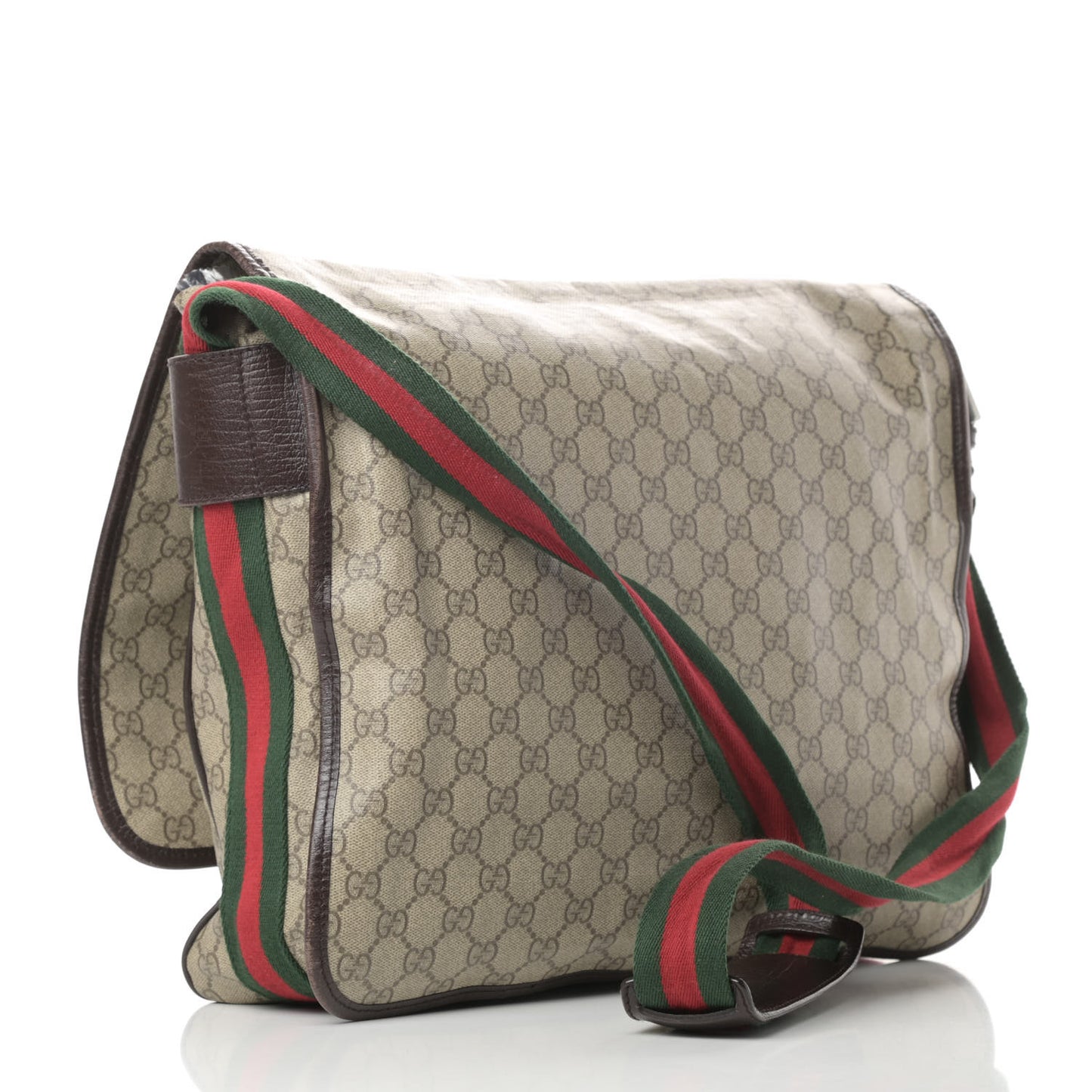 GG Plus Monogram Web Large Flap Messenger Bag Beige Dark Brown