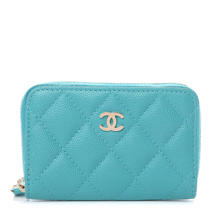 Chanel Caviar Quilted Zip Coin Purse Turquoise 1 of 8