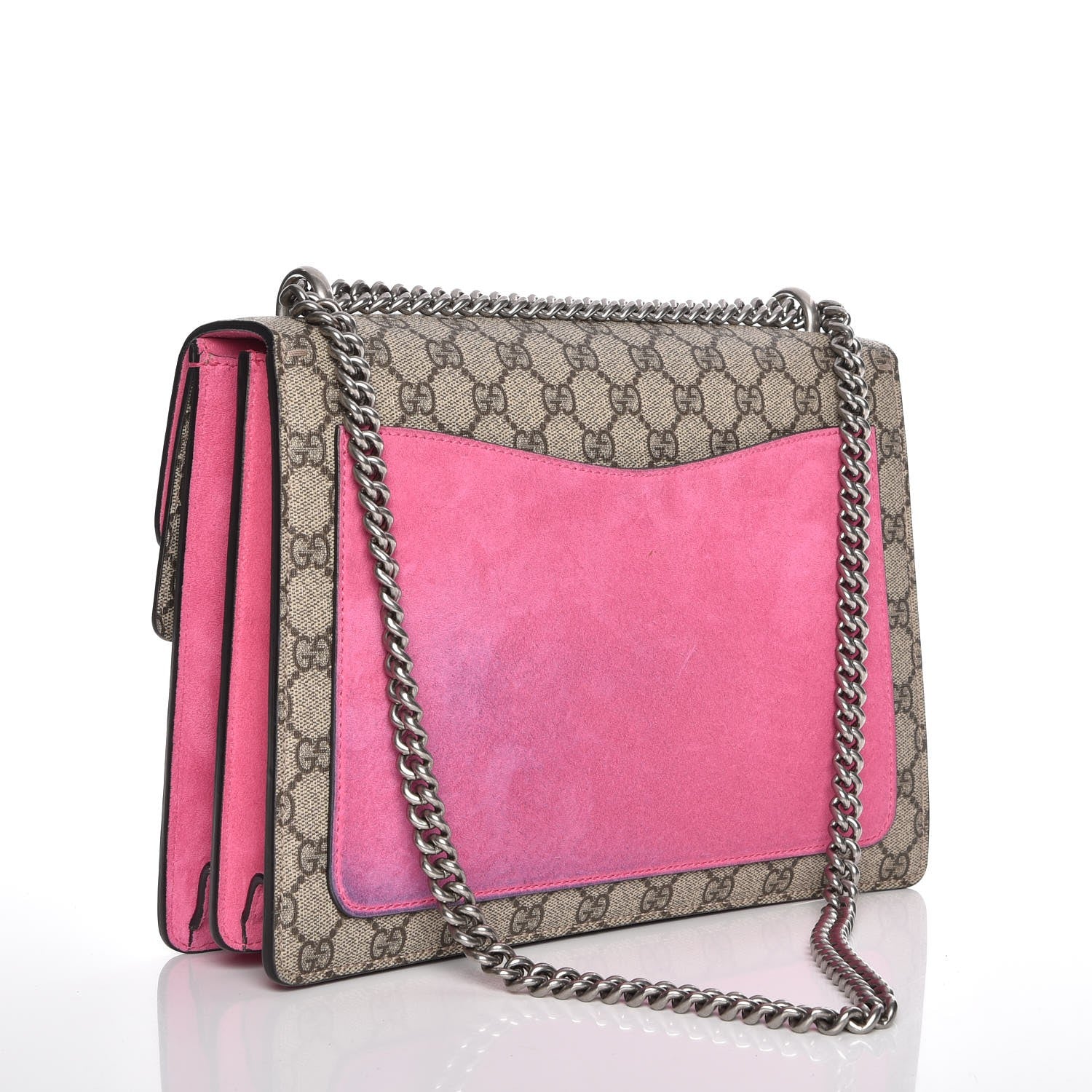 Gucci GG Supreme Monogram Suede Pierced Heart Embroidered Medium Dionysus Shoulder Bag Beige Ebony Pink Tropical Flower 4 of 10