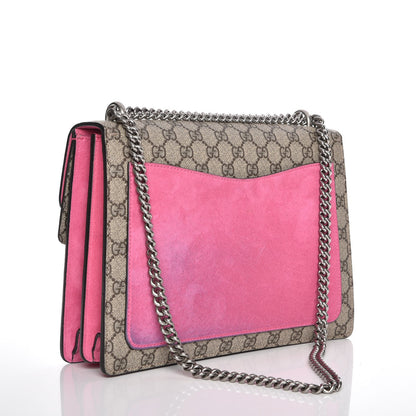 Gucci GG Supreme Monogram Suede Pierced Heart Embroidered Medium Dionysus Shoulder Bag Beige Ebony Pink Tropical Flower 4 of 10