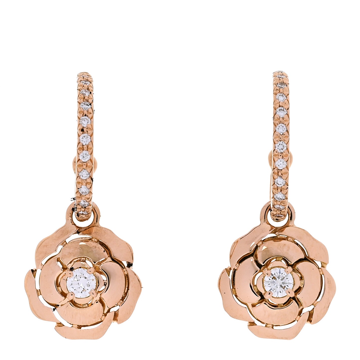 18K Rose Gold Diamond Extrait de Camelia Drop Earrings