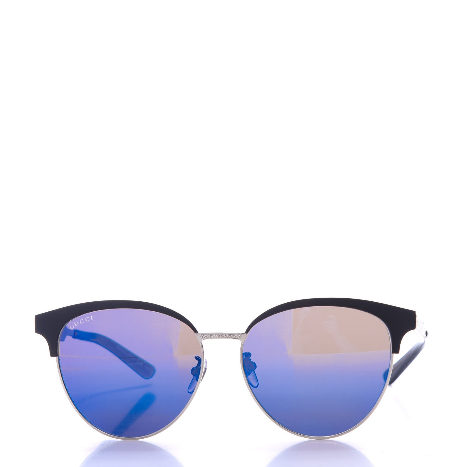 Gucci Round Metal GG0074SK Sunglasses Black Silver 2 of 8