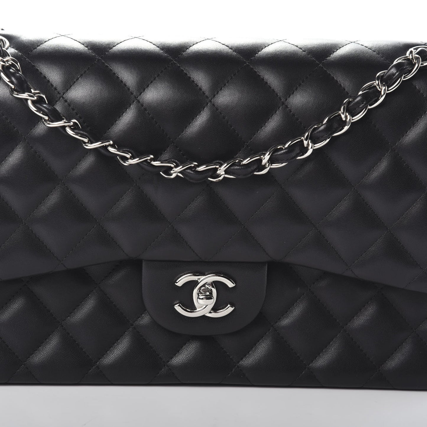 Lambskin Quilted Jumbo Double Flap Black