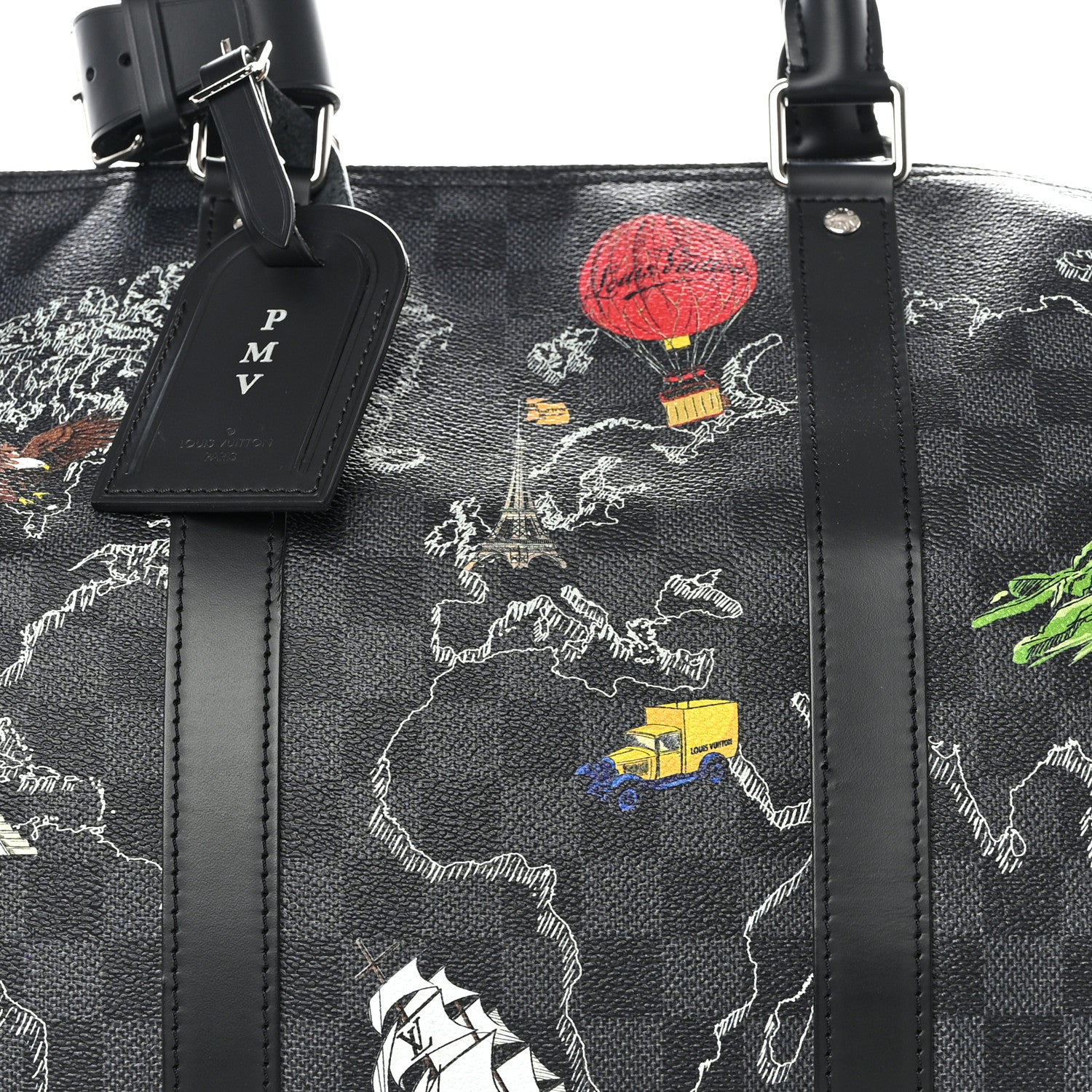 Louis Vuitton Damier Graphite World Map Keepall Bandouliere 50 7 of 10