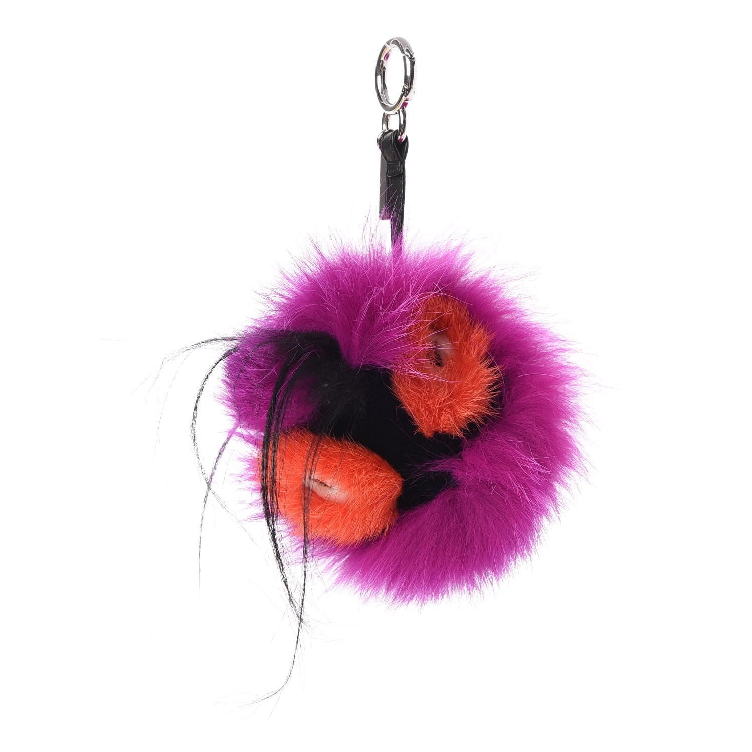 Fendi Fox Mink Goat Fur Oret Monster Bag Bug Charm Orchid Black 1 of 5