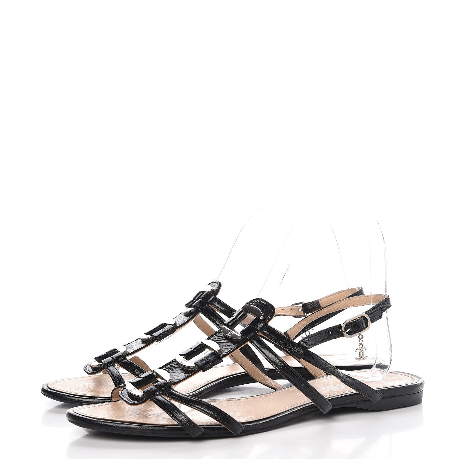 Chanel Glazed Calfskin CC Sandals 40 Black 3 of 12