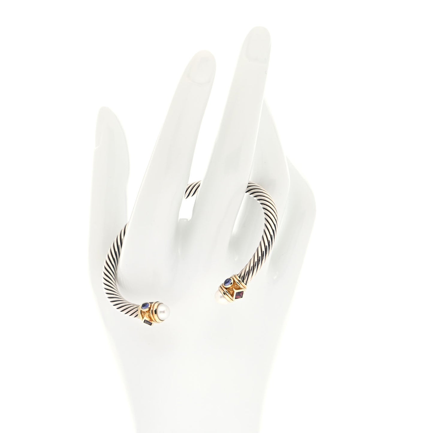 Sterling Silver 14K Yellow Gold Pearl Iolite Rhodolite Garnet 5mm Cable Renaissance Bracelet