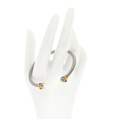 David Yurman Sterling Silver 14K Yellow Gold Pearl Iolite Rhodolite Garnet 5mm Cable Renaissance Bracelet 2 of 4