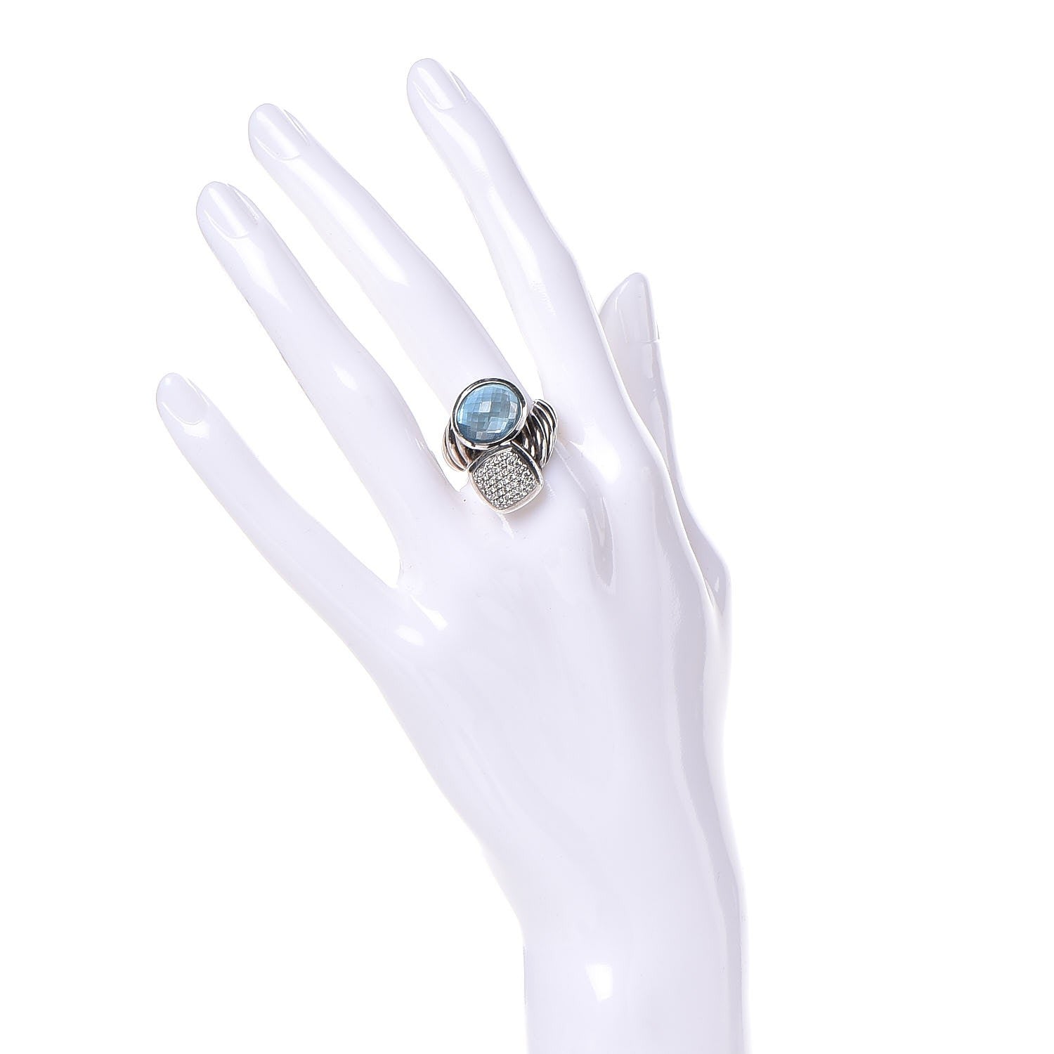 David Yurman Sterling Silver Blue Topaz Diamond Bypass Renaissance Ring 55 7.25 2 of 5