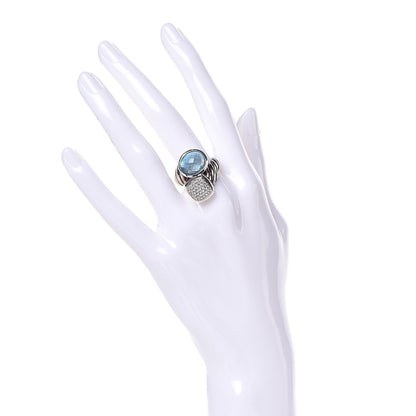 David Yurman Sterling Silver Blue Topaz Diamond Bypass Renaissance Ring 55 7.25 2 of 5