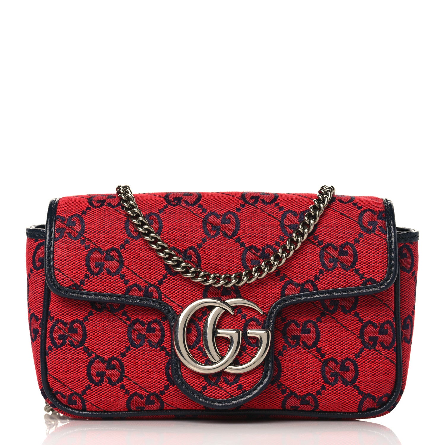 Gucci Monogram Multicolor Matelasse Diagonal Super Mini GG Marmont Shoulder Bag Red Blue 1 of 9