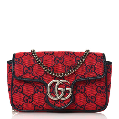 Gucci Monogram Multicolor Matelasse Diagonal Super Mini GG Marmont Shoulder Bag Red Blue 1 of 9