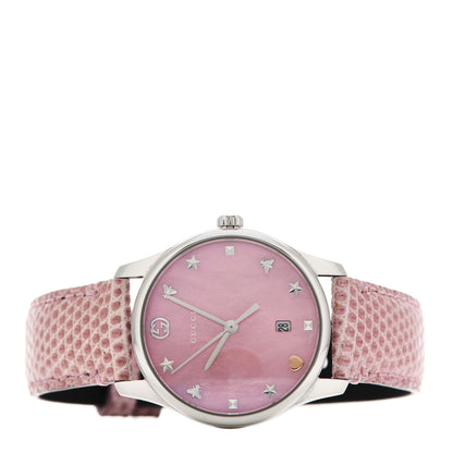 Gucci Stainless Steel Lizard Pink Mother of Pearl 29mm G-Timeless Charm Quartz Watch 2 of 5