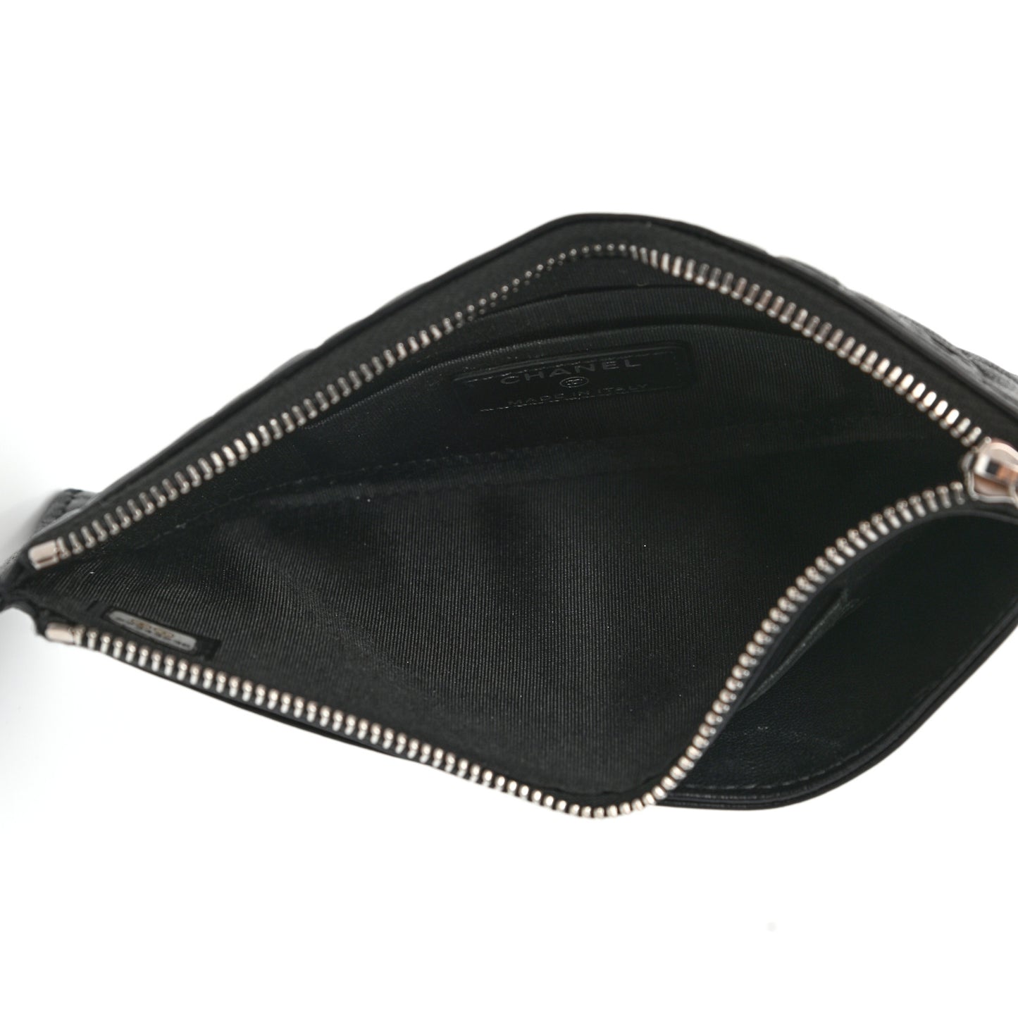 Goatskin Camellia Embossed Zip Pouch Black