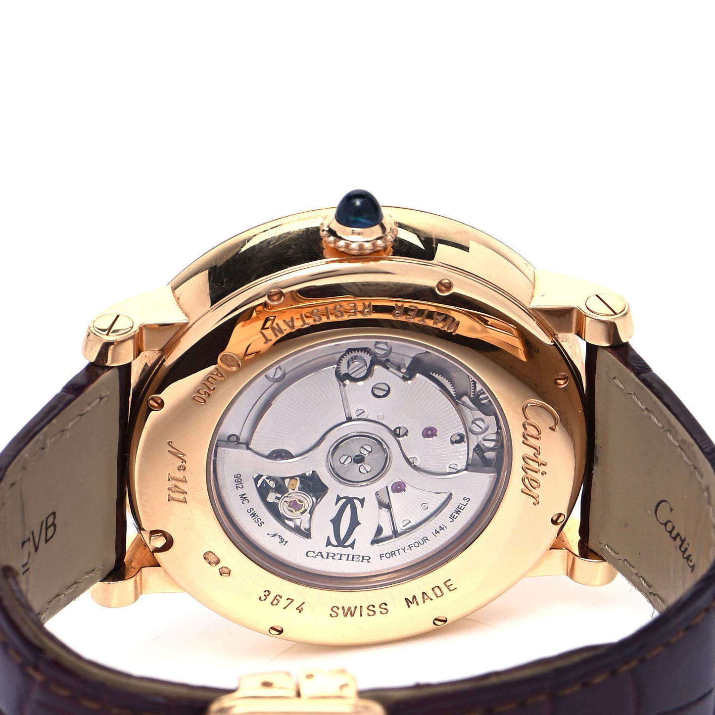 18K Pink Gold Alligator 43mm Rotonde de Cartier Moon Phases Automatic Watch Brown