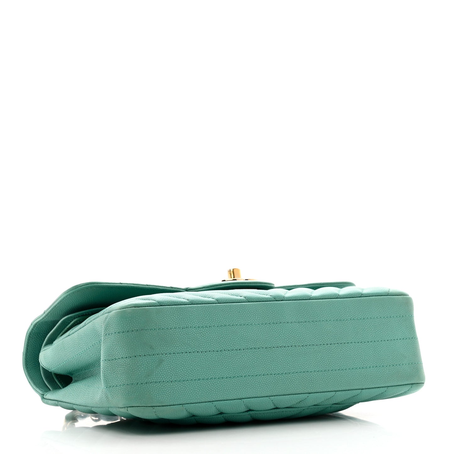 Caviar Flat Chevron Quilted Small Double Flap Green