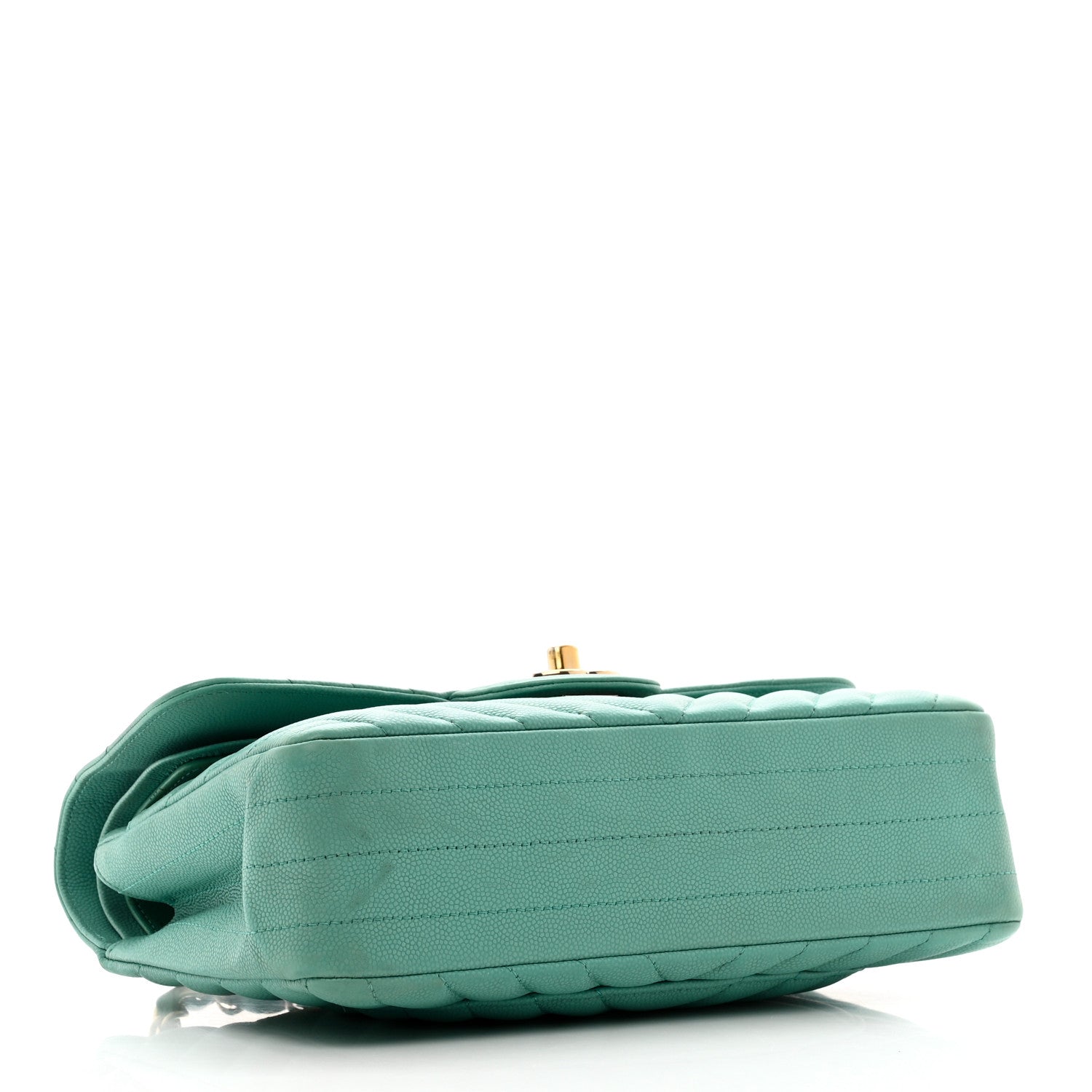 Chanel Caviar Flat Chevron Quilted Small Double Flap Green 4 of 13