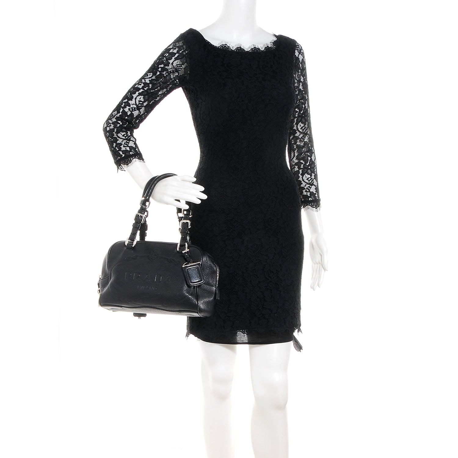 Prada Vitello Daino Print Medium Bauletto Nero Black 2 of 10