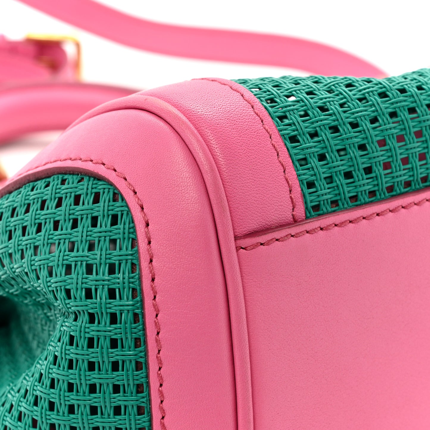Woven Raffia Calfskin Large Miss Sicily Satchel Green Pink