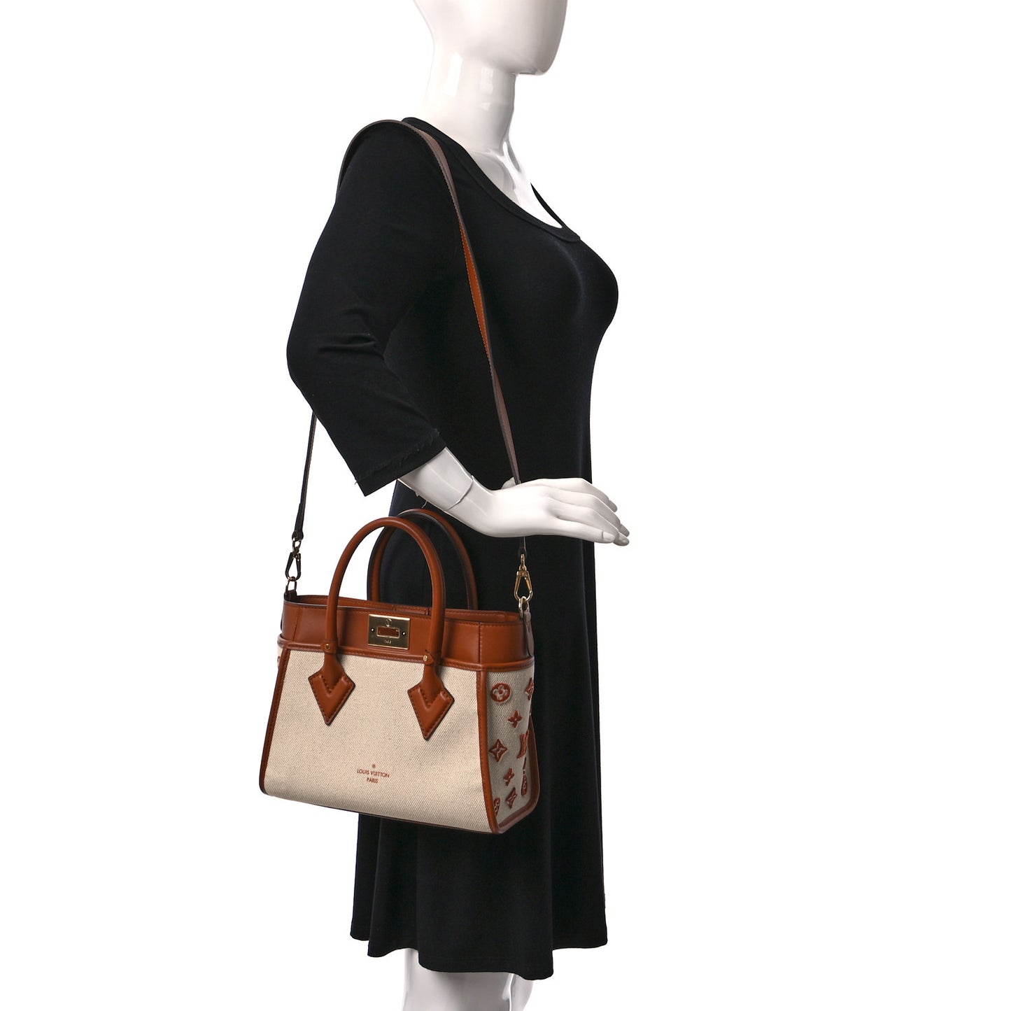 Canvas Calfskin Monogram On My Side PM Caramel Tan