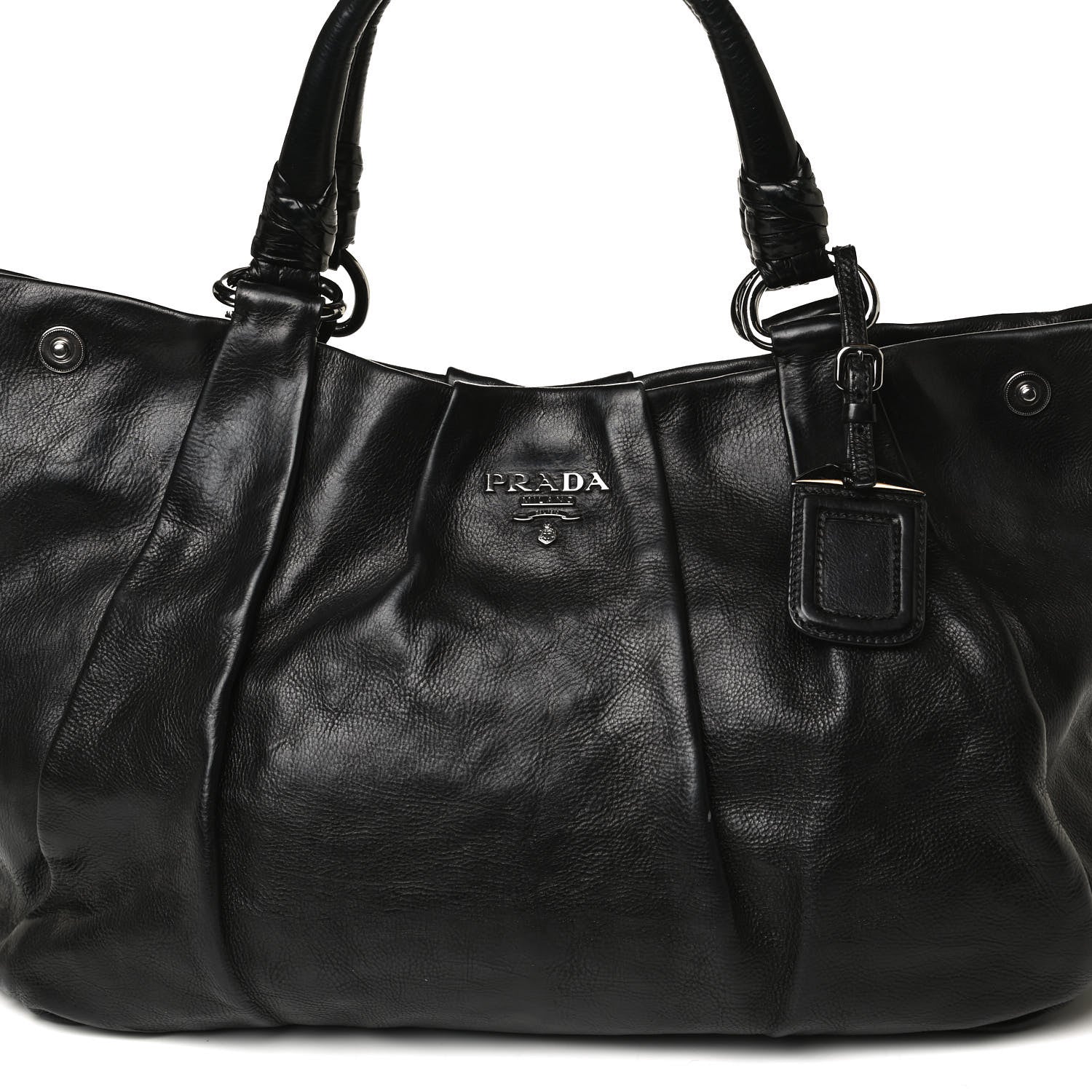 Prada Soft Calf Pleated Shoulder Bag Black 7 of 16