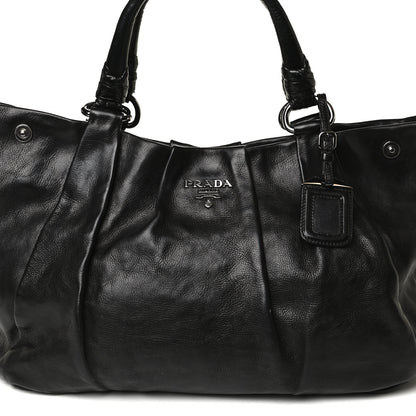 Prada Soft Calf Pleated Shoulder Bag Black 7 of 16