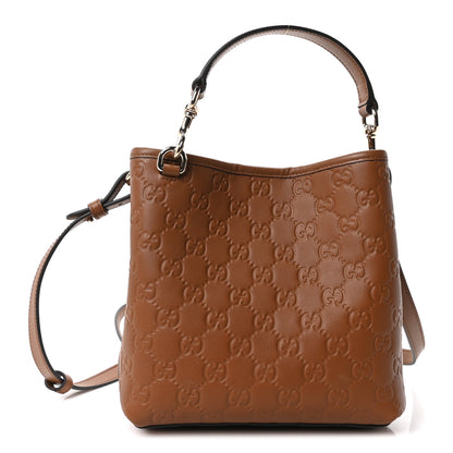 Gucci GG Calfskin Embossed Emblem Small Bucket Bag Brown 1 of 10