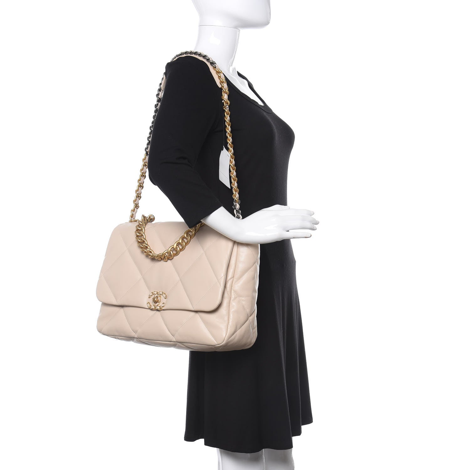 Chanel Lambskin Quilted Maxi Chanel 19 Flap Light Beige 2 of 12