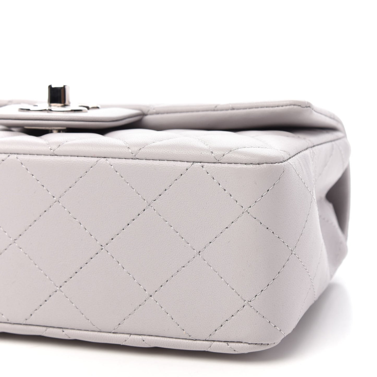 Lambskin Quilted Mini Rectangular Flap Grey