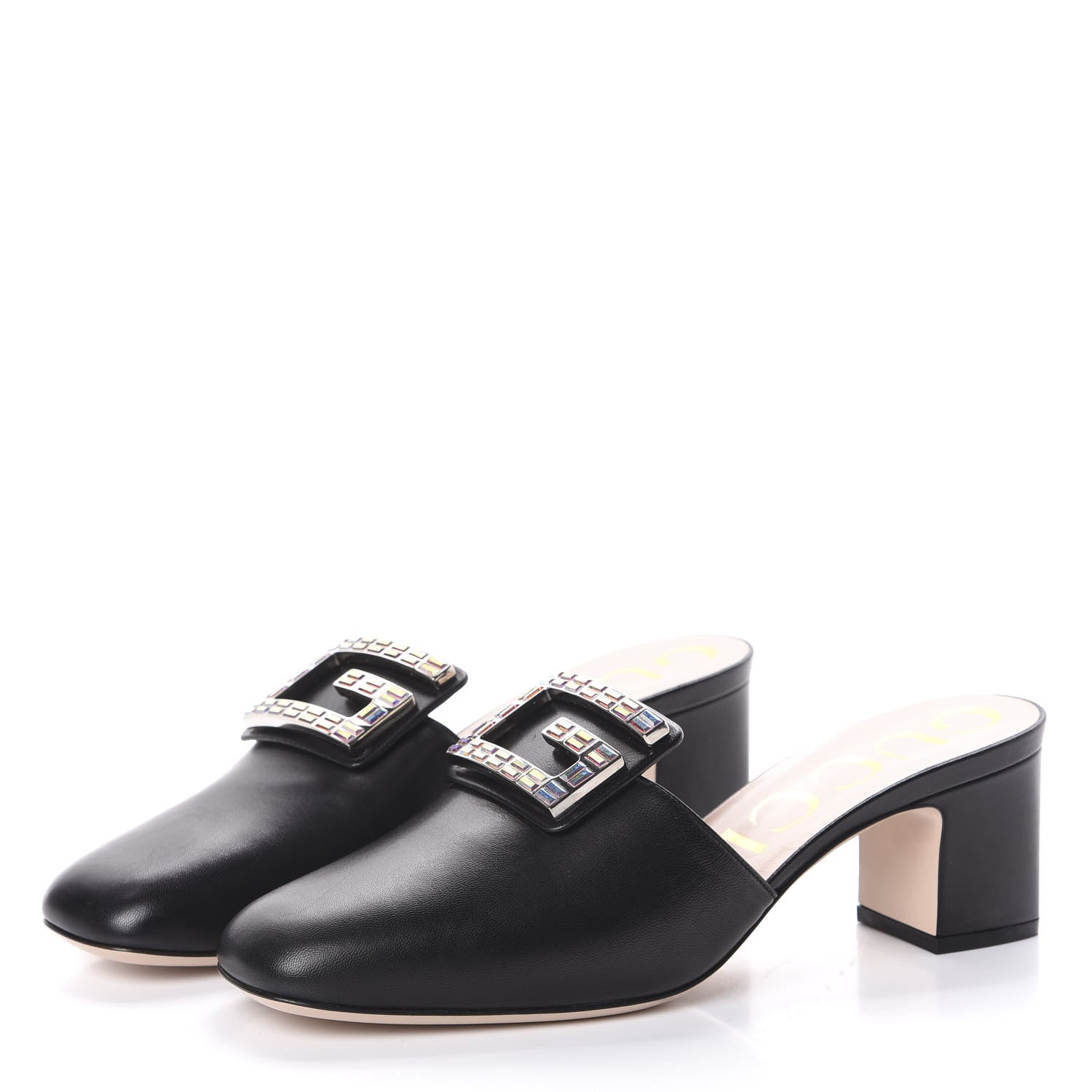 Gucci Malaga Kid Crystal Square G Madelyn Mules 40 Black 3 of 7