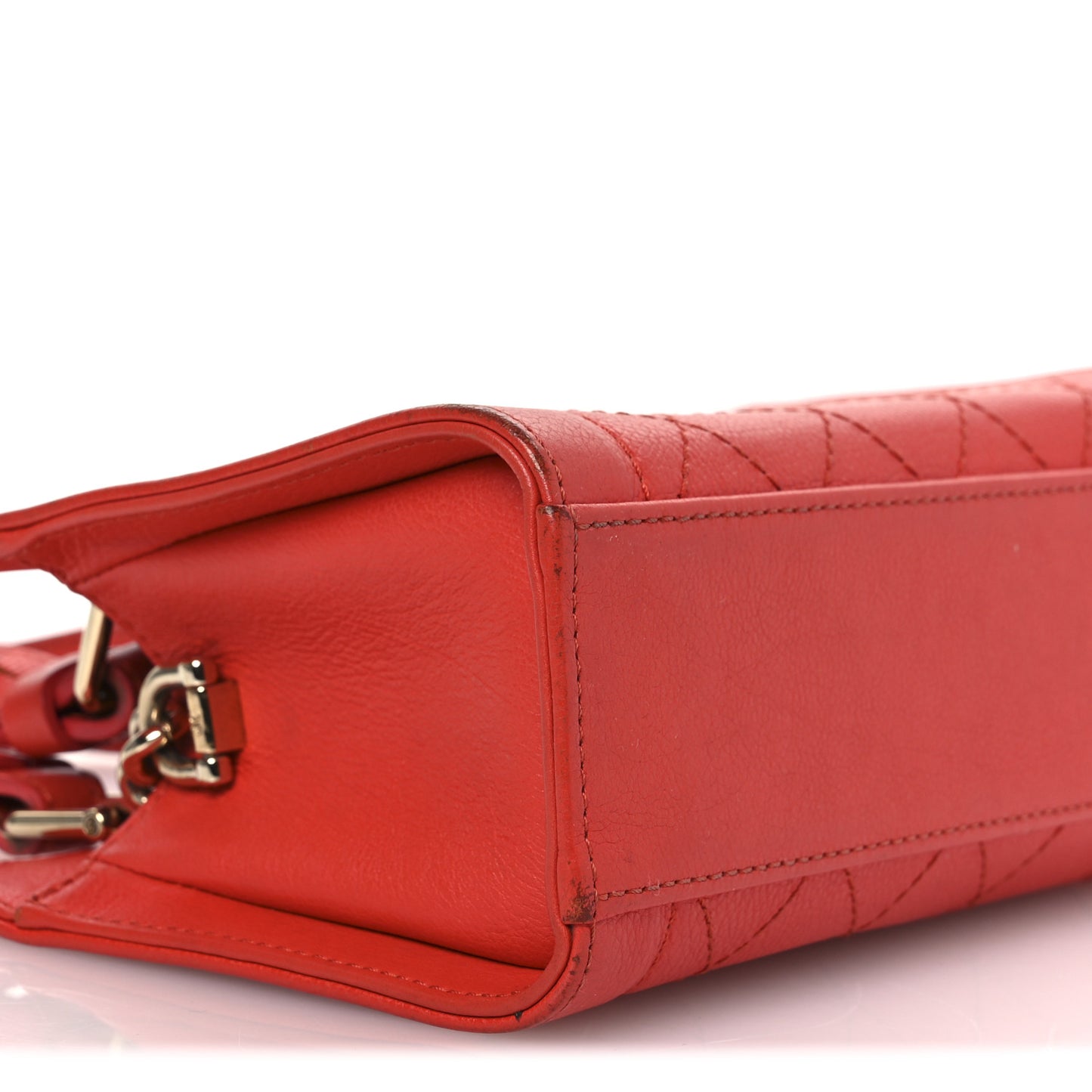 Grained Calfskin Stitched Mini Label Click Shopper Tote Red