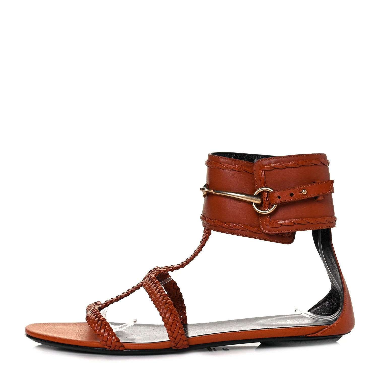 Gucci Calfskin Braided Horsebit Sandals 39.5 Cognac 1 of 8